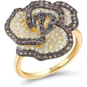 Rose-Brown Sterling Silver Gemstone Flower Ring for Women